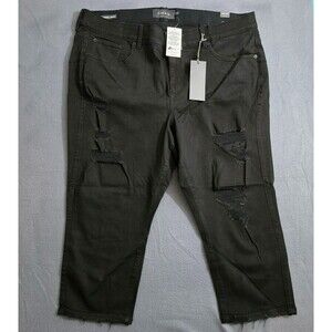 Torrid Women 26 Crop Bombshell Skinny Black Destructed Jeans